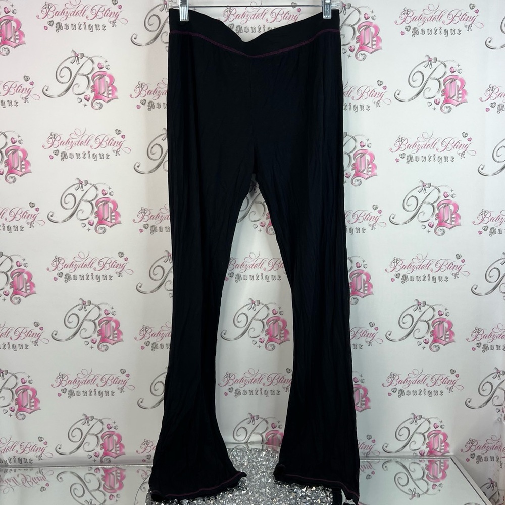 Cynthia Rowley yoga pants flare wide leg pink trim stretchy Black Pants